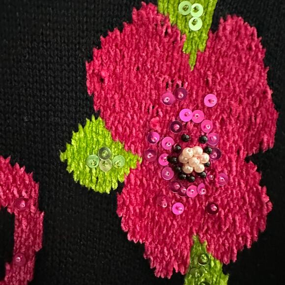 Lisa International Flamingo Beaded Sequin Cardigan Sweater Short Sleeve MEDIUM - Picture 4 of 14